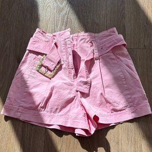 Tanya Taylor Pink High Waist Belted Shorts